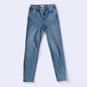 High waisted acid wash blue denim